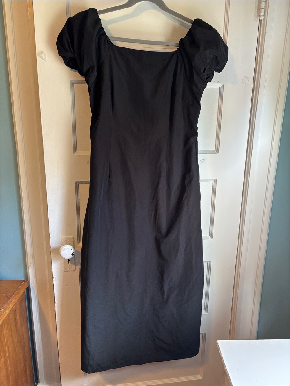 A New Day Black Puff Sleeve Square Neck Midi Dress